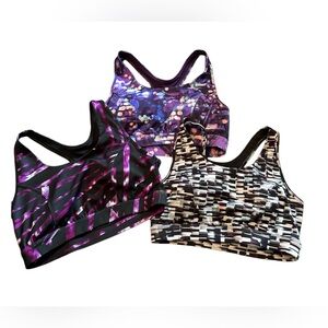 3 Pairs Tek Gear‎ Sports Bra Removable Padded Racerback LADIES High Impact Sz M
